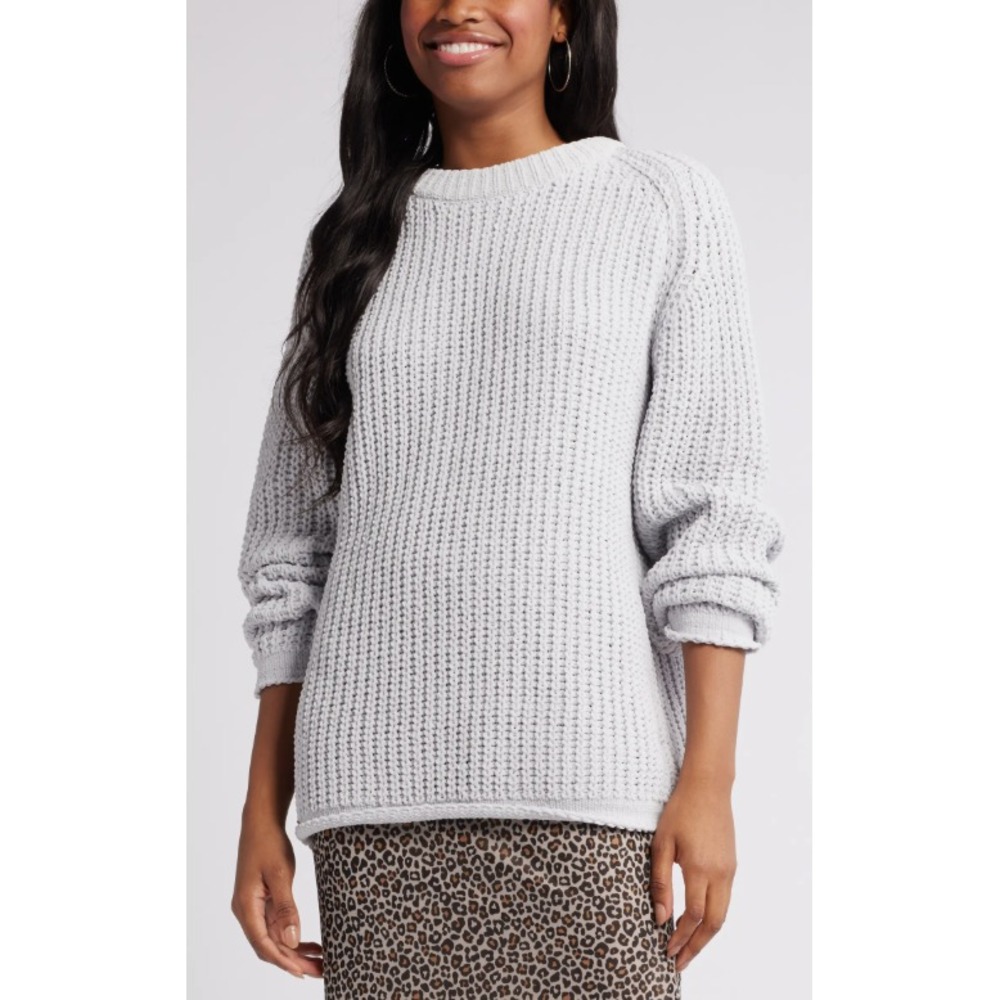 BP Women Sweater XS Slouchy‎ Chenille Pullover Chunky Cozy Knit Gray